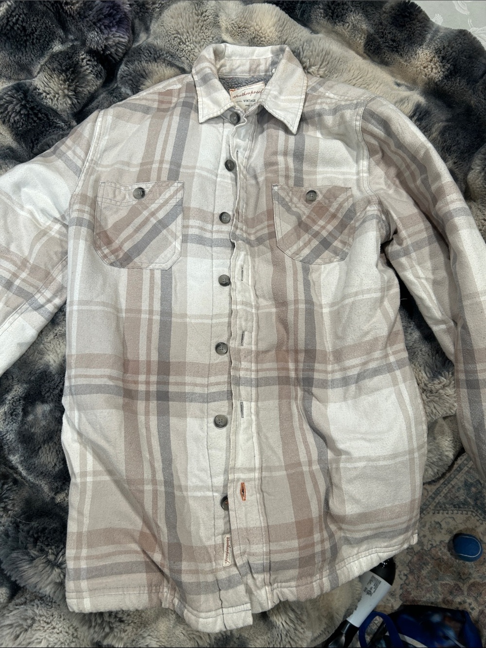 Weatherproof Taupe & Gray Sherpa-Lined Plaid Shirt Jacket